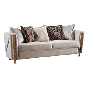 Pemberly Row Thick Velvet Fabric Upholstered Sofa Made With Wood in Beige