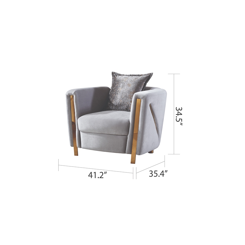 Pemberly Row Thick Velvet Fabric Upholstered Chair Made With Wood in Gray