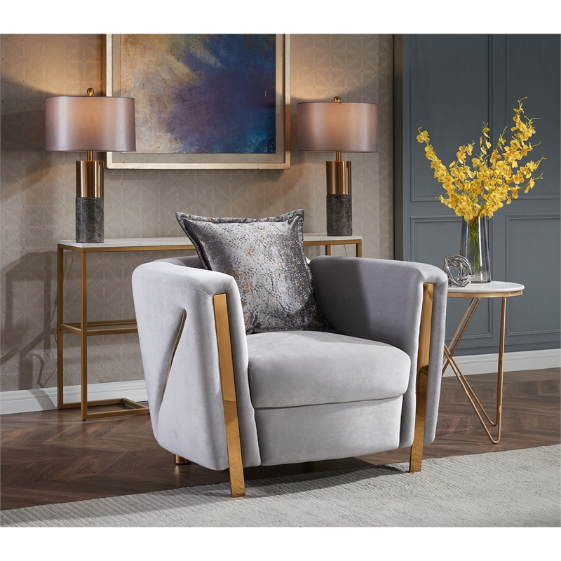 Pemberly Row Thick Velvet Fabric Upholstered Chair Made With Wood in Gray