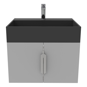 Pemberly Row 24&quot Gray Wood Floating Vanity with Black Top and Chrome Trim
