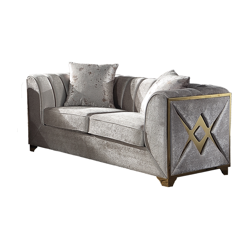 Pemberly Row Modern Loveseat in Gold Finish Made with Wood in Cream Color