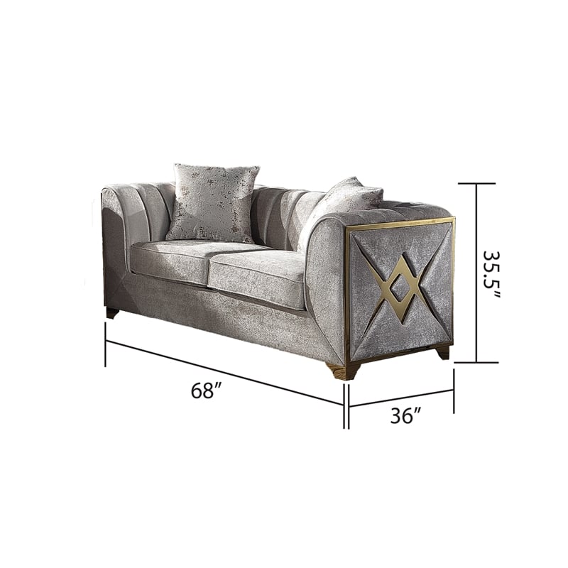 Pemberly Row Modern Loveseat in Gold Finish Made with Wood in Cream Color