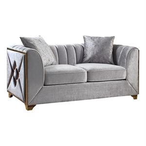 Pemberly Row Modern Loveseat in Gold Finish Made with Wood in Cream Color
