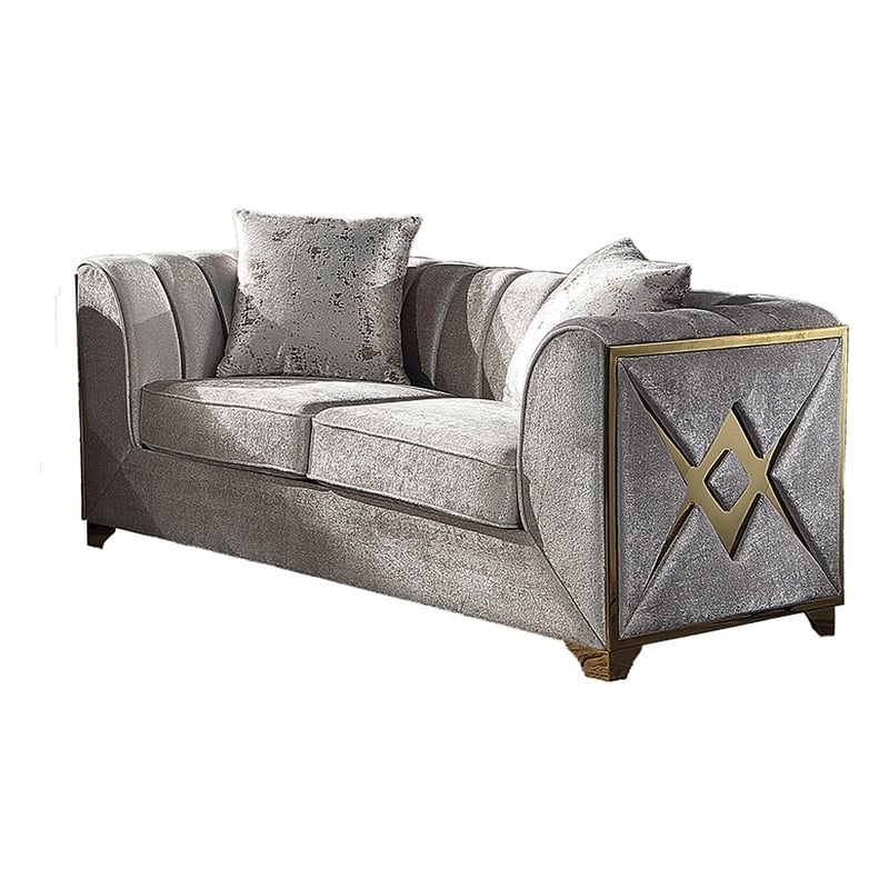 Pemberly Row Modern Loveseat in Gold Finish Made with Wood in Cream Color