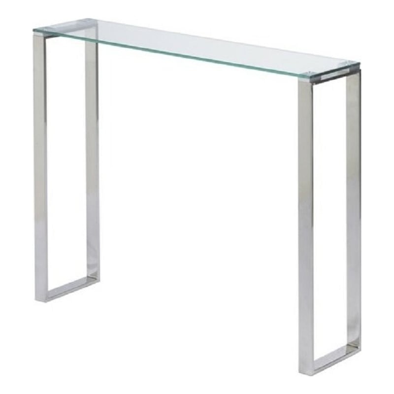 Pemberly Row Modern Narrow Clear Glass Console Table with Chrome Legs 36