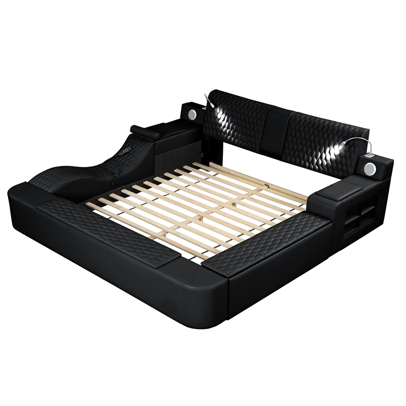 Pemberly Row Smart Multifunctional Queen Size Bed Made with Wood in Black