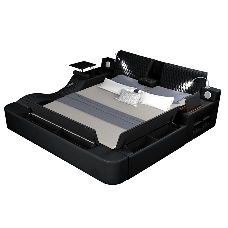 Pemberly Row Smart Multifunctional Queen Size Bed Made with Wood in Black