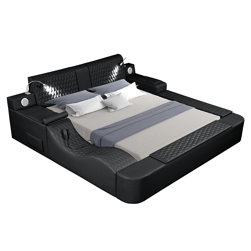 Pemberly Row Smart Multifunctional Queen Size Bed Made with Wood in Black