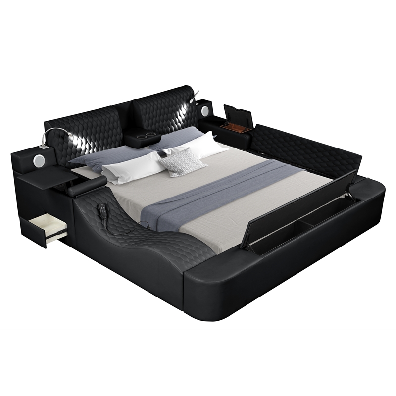 Pemberly Row Smart Multifunctional Queen Size Bed Made with Wood in Black