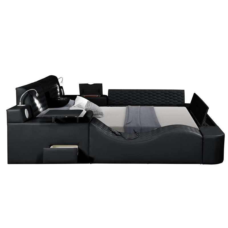 Pemberly Row Smart Multifunctional Queen Size Bed Made with Wood in Black
