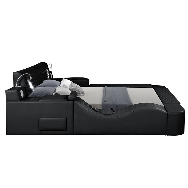 Pemberly Row Smart Multifunctional Queen Size Bed Made with Wood in Black