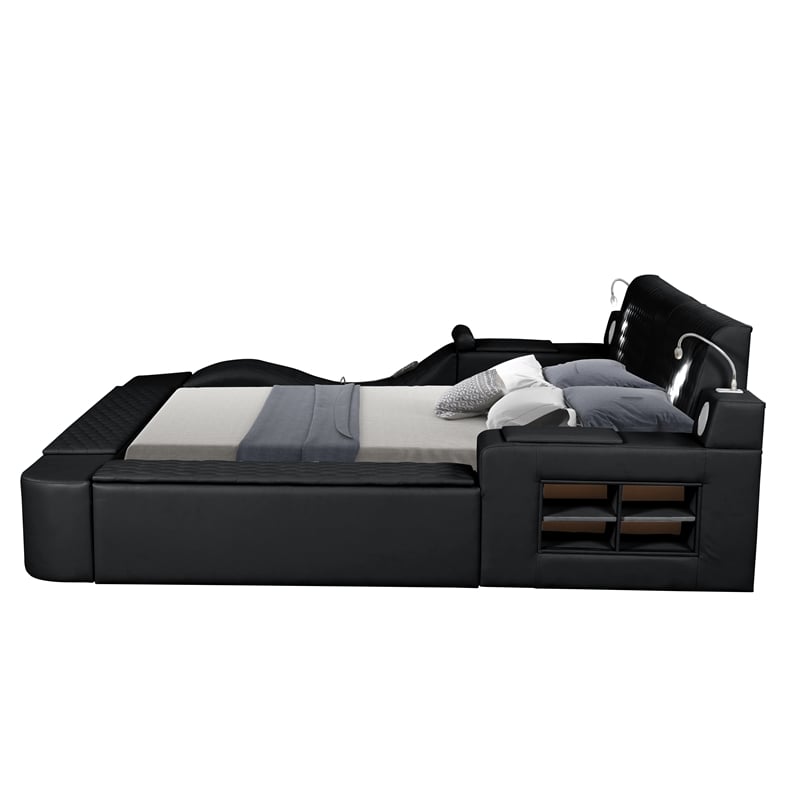 Pemberly Row Smart Multifunctional Queen Size Bed Made with Wood in Black