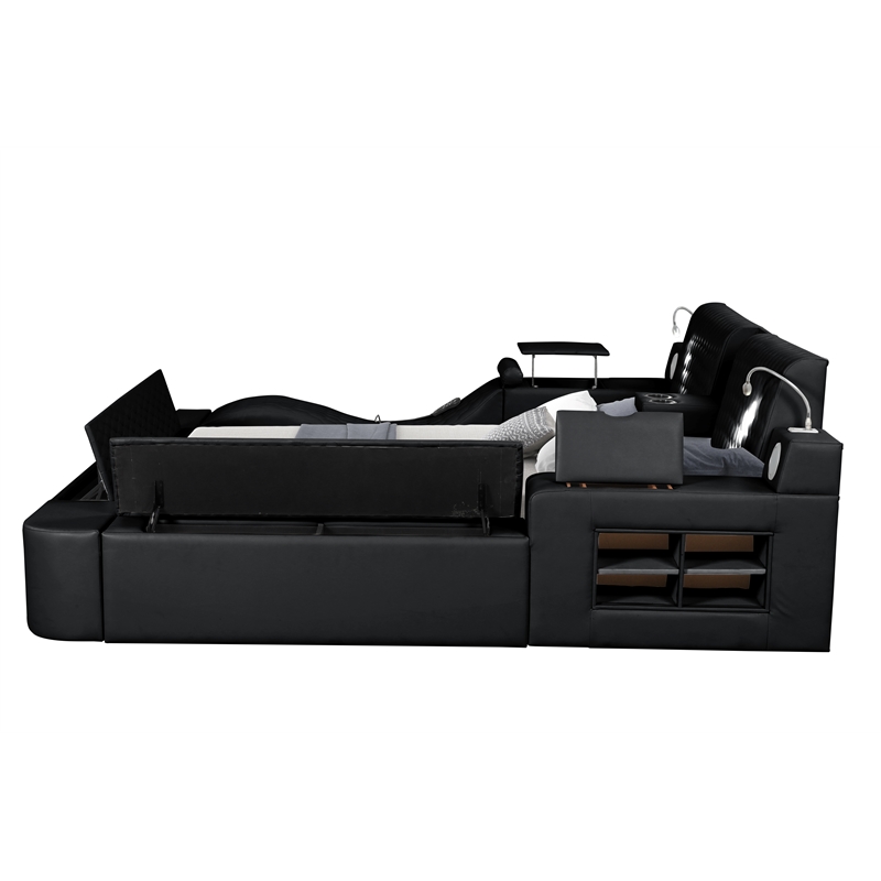 Pemberly Row Smart Multifunctional Queen Size Bed Made with Wood in Black