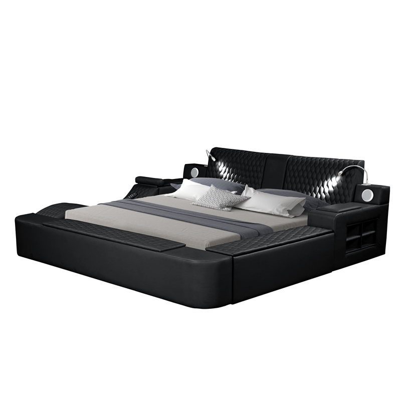 Pemberly Row Smart Multifunctional Queen Size Bed Made with Wood in Black