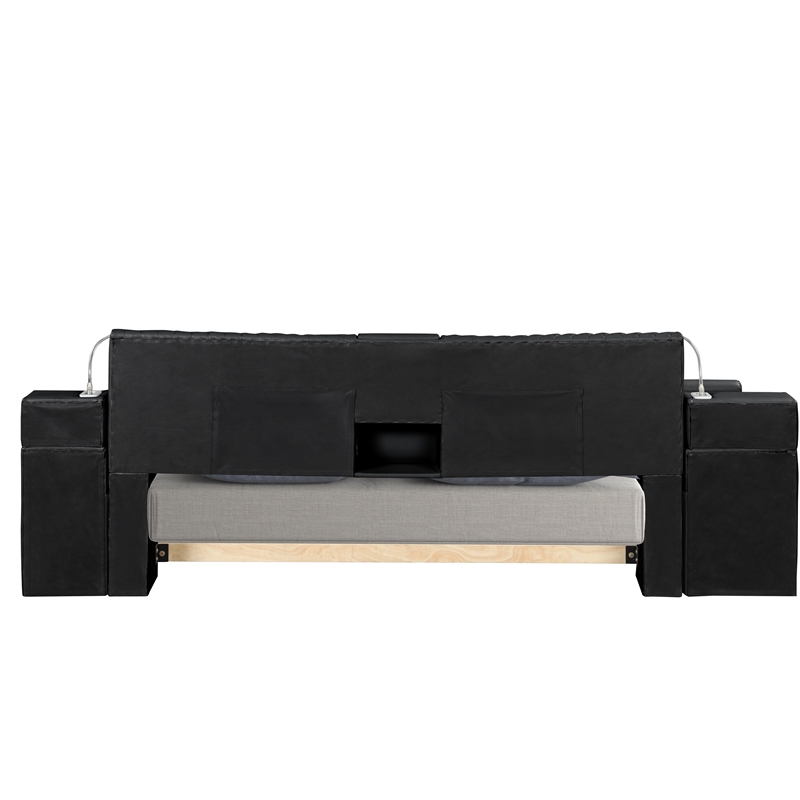 Pemberly Row Smart Multifunctional Queen Size Bed Made with Wood in Black