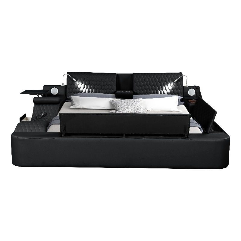 Pemberly Row Smart Multifunctional Queen Size Bed Made with Wood in Black