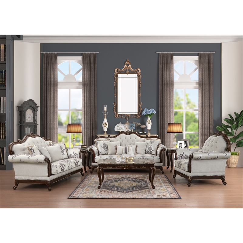 Pemberly Row Traditional button tufted Sofa made with wood in White