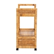 Pemberly Row Natural Brown Rattan and Teak Wood 2-Tier Kitchen Cart