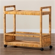 Pemberly Row Natural Brown Rattan and Teak Wood 2-Tier Kitchen Cart