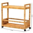 Pemberly Row Natural Brown Rattan and Teak Wood 2-Tier Kitchen Cart