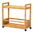 Pemberly Row Natural Brown Rattan and Teak Wood 2-Tier Kitchen Cart
