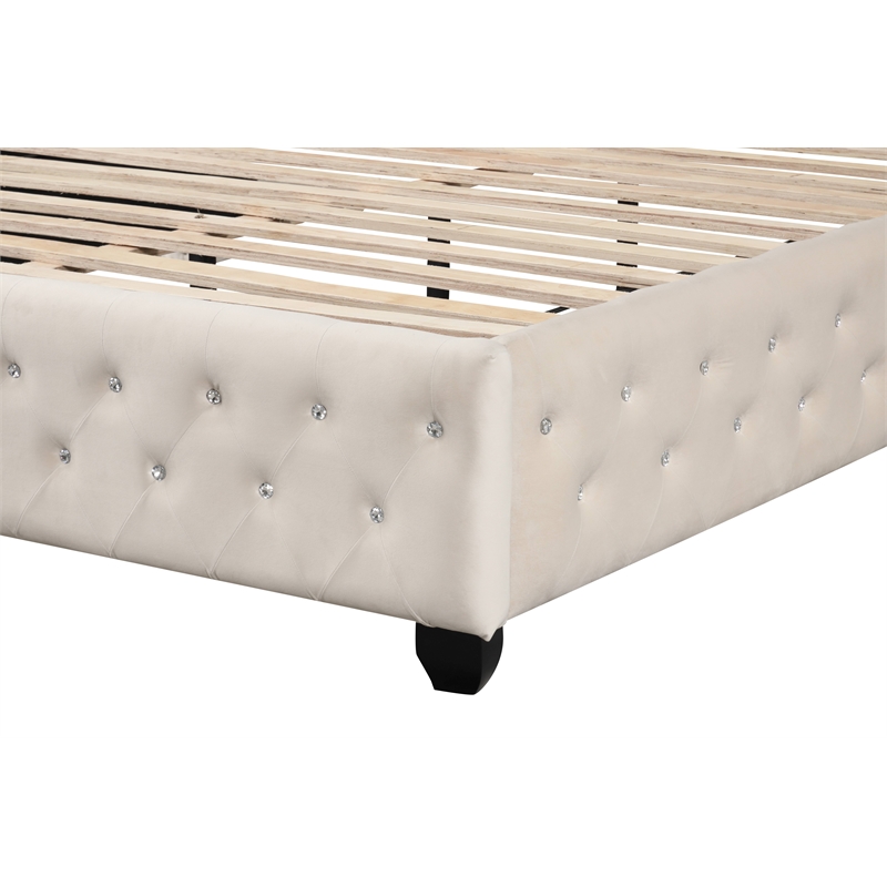 Pemberly Row Crystal Tufted Modern Full Bed made with Wood in Cream