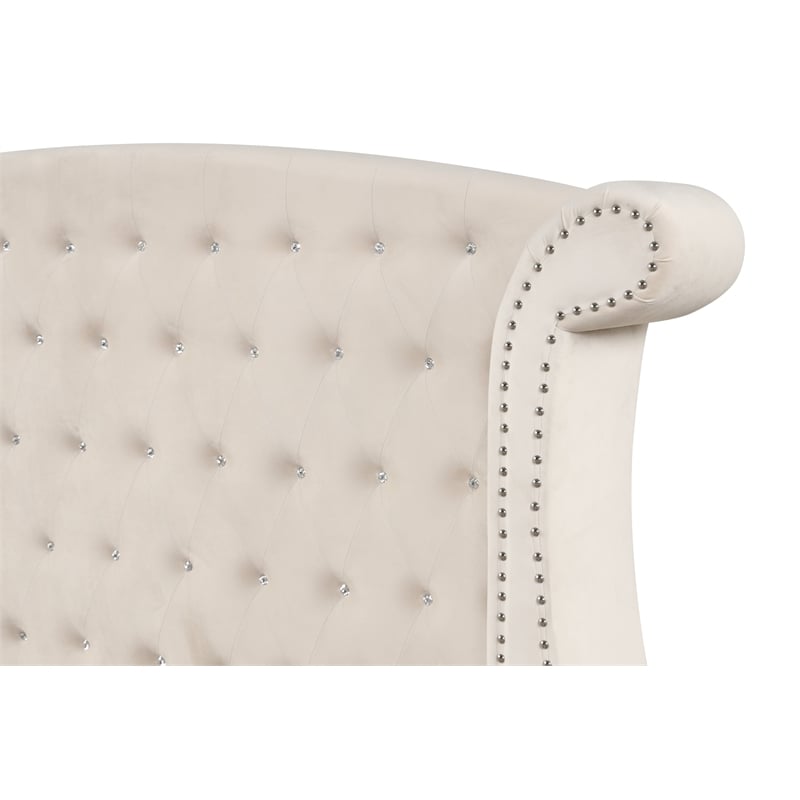 Pemberly Row Crystal Tufted Modern Full Bed made with Wood in Cream