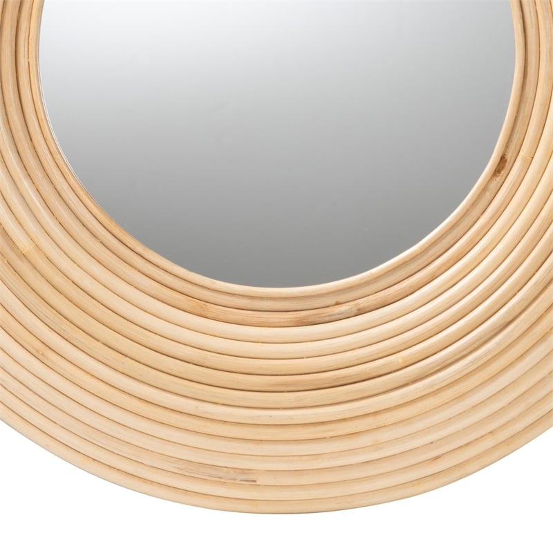Pemberly Row Bohemian Natural Brown Rattan Round Accent Wall Mirror
