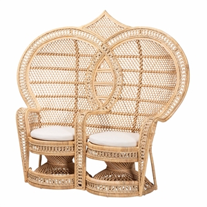 Pemberly Row Bohemian Natural Brown Rattan Two-Seater Peacock Chair