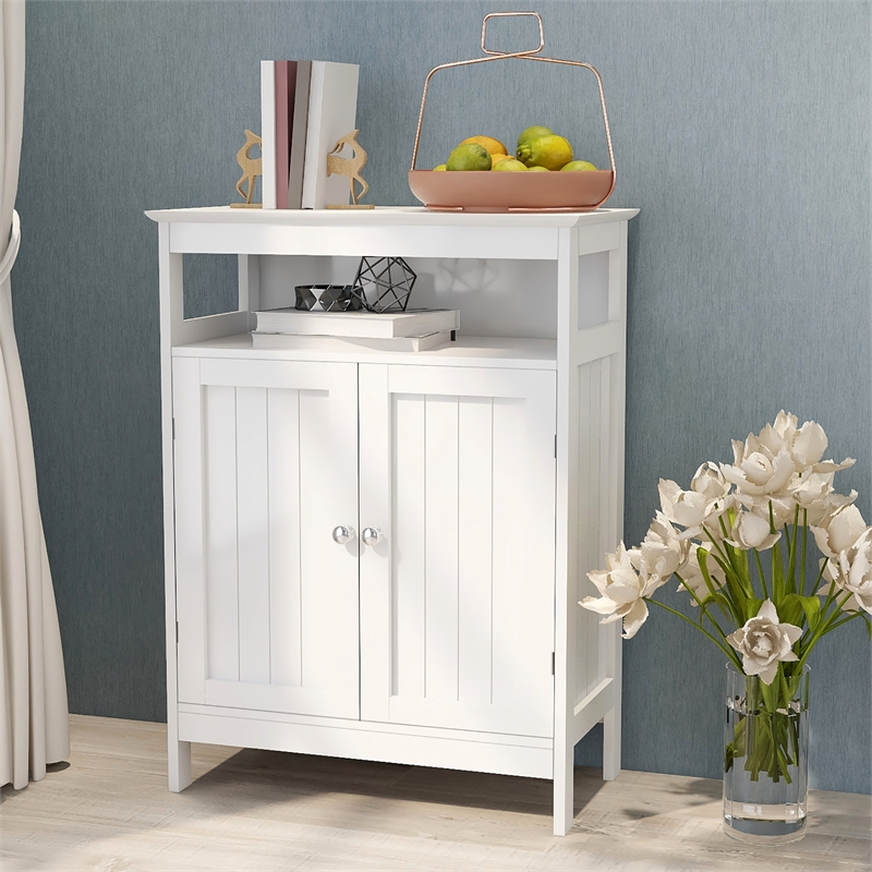 Pemberly Row Bathroom Standing Storage with Double Doors Cabinet-White