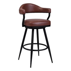 Pemberly Row 30&quot Modern Metal Swivel Bar Stool in Black/Vintage Coffee