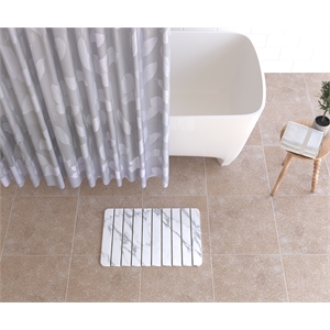 Pemberly Row 24x15&quot Modern Diatomite Stone Medium Bath Mat in White Marble