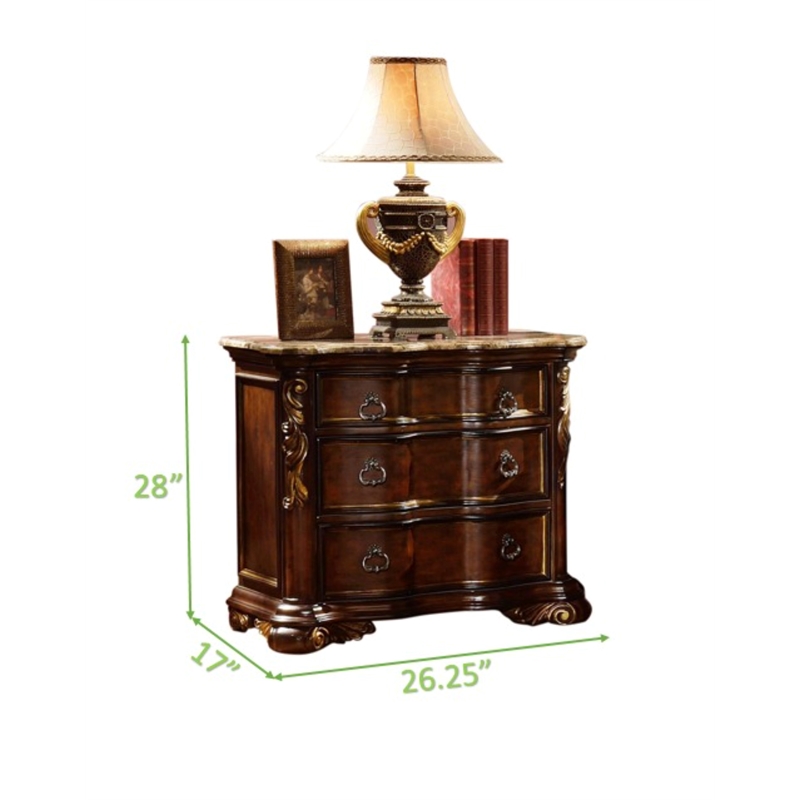 Pemberly Row Traditional 3-Drawer Nightstand Made with Wood in Dark Walnut