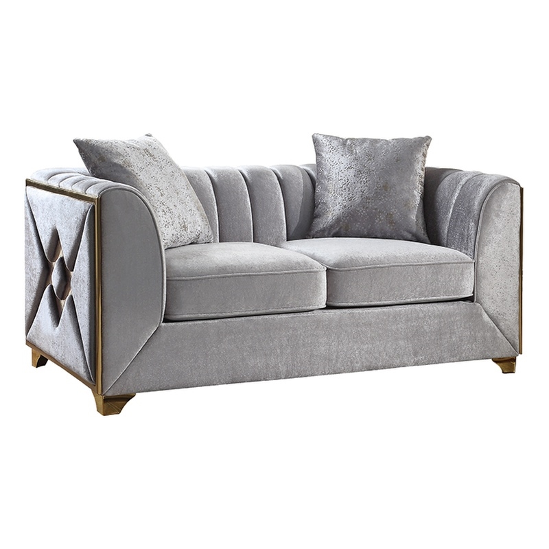 Pemberly Row Modern Loveseat in Gold Finish Made with Wood in Silver Color