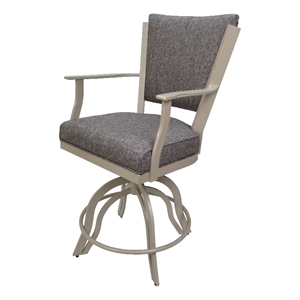 Pemberly Row 30&quot Swivel Metal Bar Stool - Mojave Gray Fabric - Beige Frame