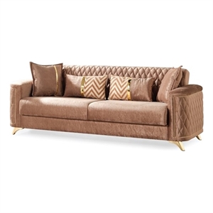 Pemberly Row Sofa Finished in Velvet Fabric made with wood in Copper Color