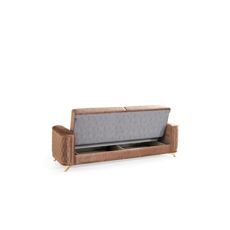 Pemberly Row Sofa Finished in Velvet Fabric made with wood in Copper Color