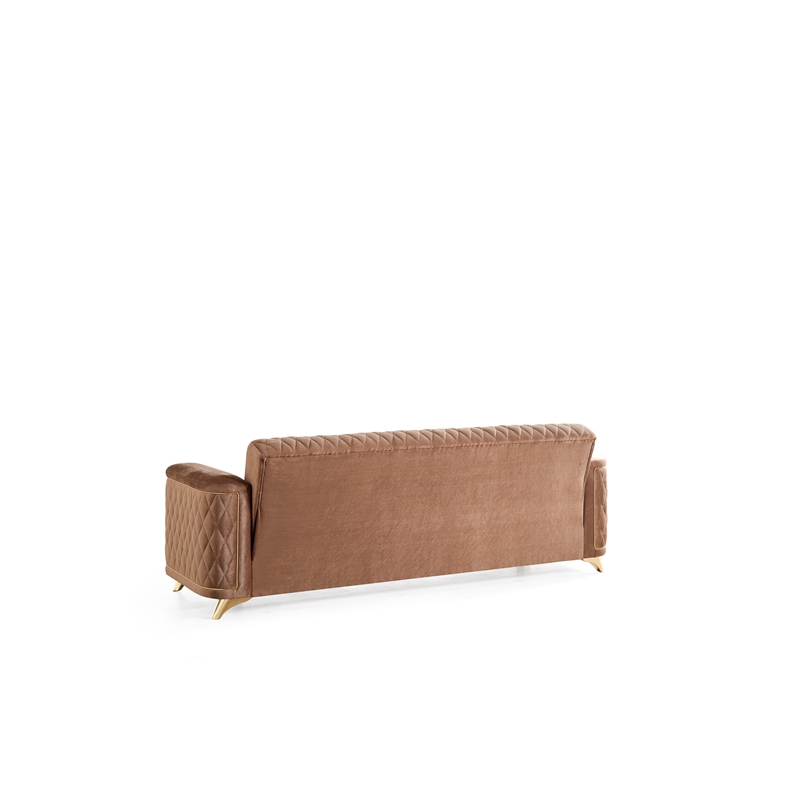 Pemberly Row Sofa Finished in Velvet Fabric made with wood in Copper Color