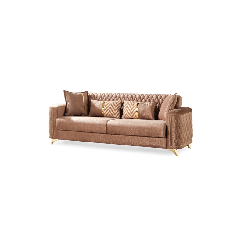 Pemberly Row 3 PC Finished in Velvet Fabric made with wood in Copper Color