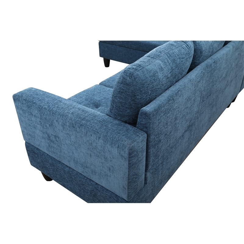 Pemberly Row L Shaped Blue Couch with Ottoman(Pillows Included) Microfiber