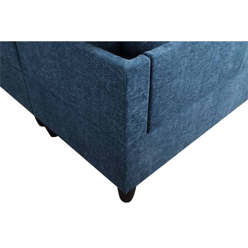 Pemberly Row L Shaped Blue Couch with Ottoman(Pillows Included) Microfiber