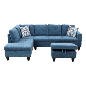 Pemberly Row L Shaped Blue Couch with Ottoman(Pillows Included) Microfiber