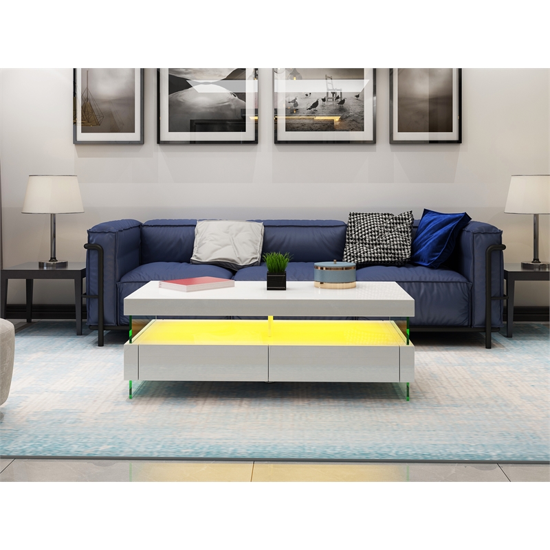 Pemberly Row Modern Coffee Table Bult-in LED Made with Wood in Gray