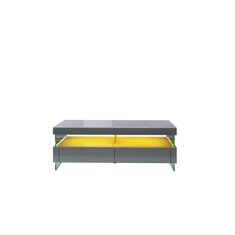 Pemberly Row Modern Coffee Table Bult-in LED Made with Wood in Gray