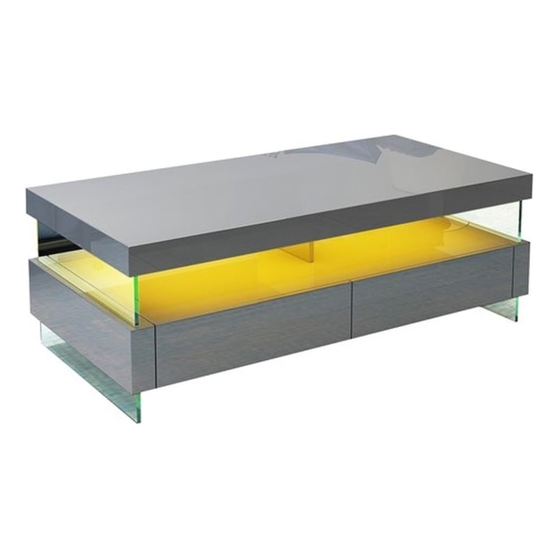 Pemberly Row Modern Coffee Table Bult-in LED Made with Wood in Gray
