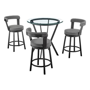 Pemberly Row 4PC Modern Metal/Faux Leather Dining Set in Gray/Black