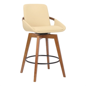 Pemberly Row 30&quot Wood/Faux Leather Swivel Bar Stool in Cream/Walnut