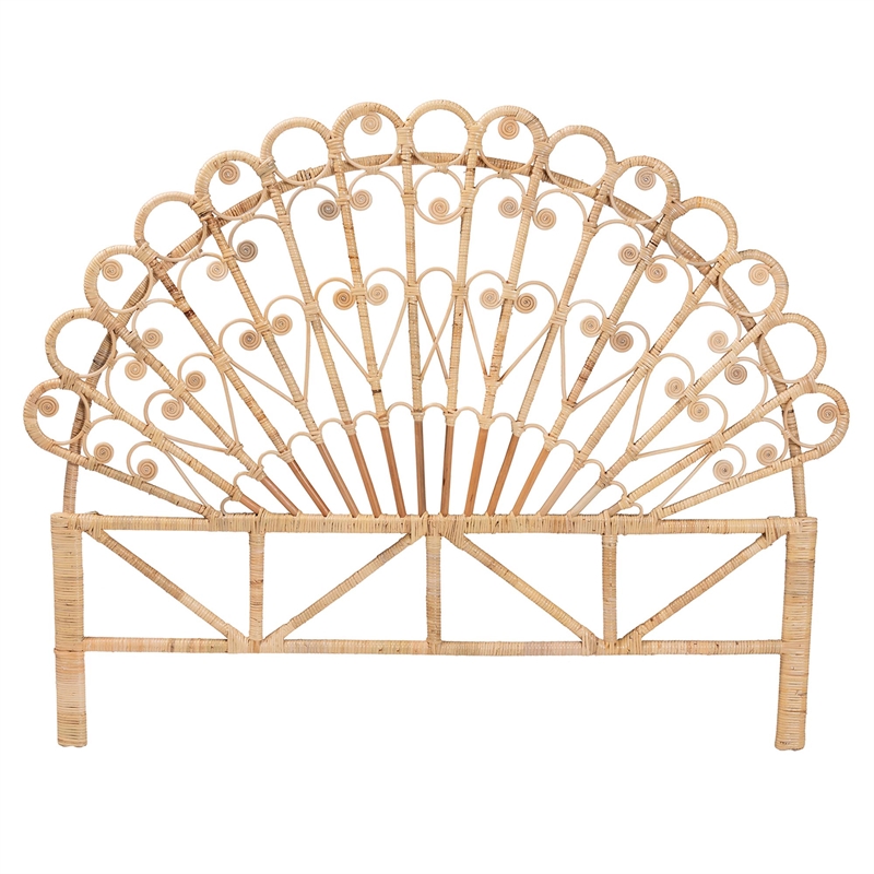 Pemberly Row Rattan Queen Size Standalone Headboard in Natural Brown