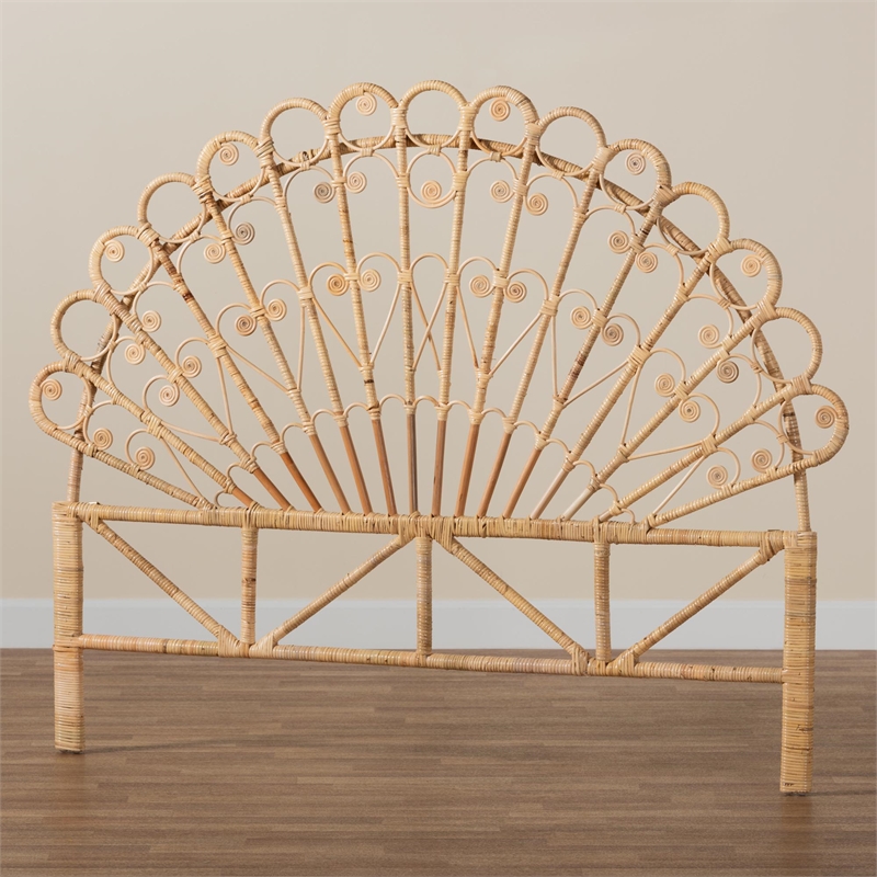 Pemberly Row Rattan Queen Size Standalone Headboard in Natural Brown