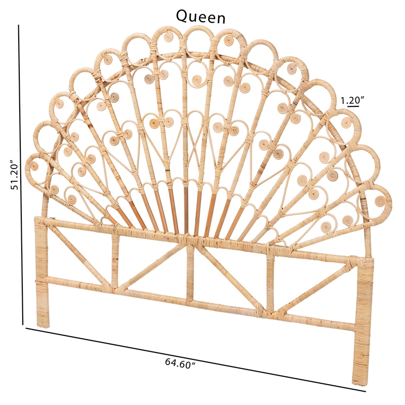 Pemberly Row Rattan Queen Size Standalone Headboard in Natural Brown